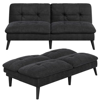 Vongrasig Futon Sofa Bed Velvet Futon Couch with Adjustable Backrest, Small Convertible Folding Sleeper Sofa Bed, Modern Loveseat for Living Room, Bedroom and Small Space, Black - color: Black