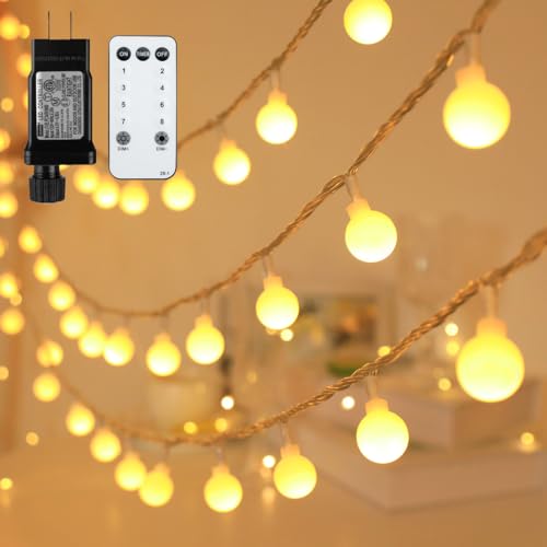 RaThun Globe String Lights Plug in 116 Ft. 200 LED 8 Modes with Remote,Waterproof Fairy String Lights for Indoor Outdoor Bedroom Party Wedding Garden Christmas Tree Decor,Warm White | 200 LED Fairy Lights with Timer, 8 Modes, 16ft Extended Lead, Plug in f