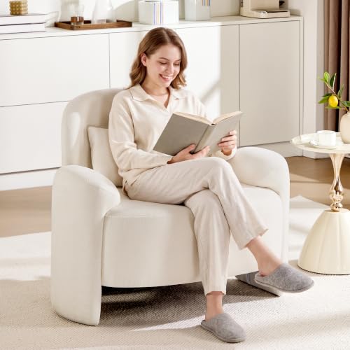 Accent Chair for Living Room, Modern Chenille Fabric Lounge Reading Sofa Chair with Lumbar Pillow, Upholstered Arm Chairs for Bedroom, Office, Beige - color: Beige