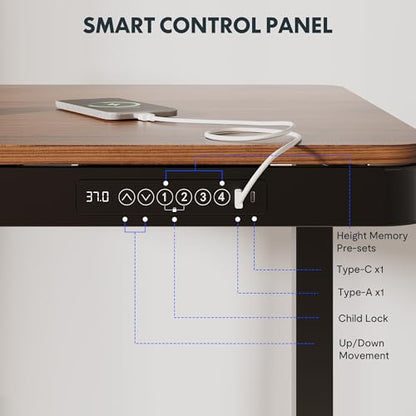 FLEXISPOT Comhar 48" Electric Standing Desk with Storage, Built-in Drawer & USB Charging Ports, Height Adjustable Sit Stand Computer Desk, Quick Assembly, Child Lock, Walnut - size: 48"Dark Walnut/Black