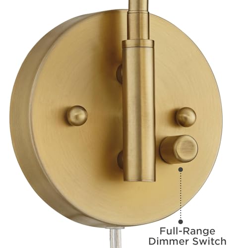 Camila 8 1/4" Brass and Glass Globe Plug-In Modern Wall Lamp Light Fixture | Indoor Swing Arm Antique Metal Dimmable Shade for Bedroom Bedside House Reading Living Room Hallway Dining - color: Brass - Single