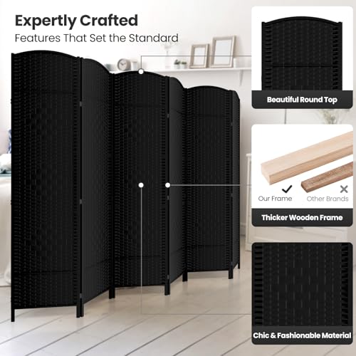 6 Panel Folding Room Divider,Woven Privacy Screen,Black | Solid wood frame, handcrafted diamond pattern, 6FT tall, extends to 94.5 inches wide, no assembly required - color: Black, size: 6-Panel