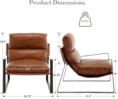 Set of 2 Accent Chairs, PU Leather Living Room Chair, Brown | Comfy Armchairs, Upholstered Lounge Armchair, Removable Seat Cushion, Bronze Metal Frame, For Reading Room, Bedroom, Balcony - color: Brown-bronze Legs, size: 2PCS