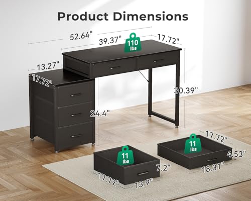 ODK 53 Inch Computer Desk with 5 Drawers & Printer Shelf, Black | Reversible Office Desk for Home Office, Writing Table Desk for Storage