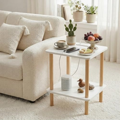 FORAOFUR End Table with Charging Station, End Tables with USB Ports and Outlets, Small Side Table for Living Room, Bedroom & Office, Two-Tier Narrow Side Table, Easy Assembly | Slim profile for bedroom or office corners, USB & outlets, tool-free assembly