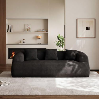 91" Boneless Couch,Cloud Couch,Chenille Curved Sofa with 3 Seater and 3 Pillows, Modern Compression Sofa for Living Room, Bedroom and Apartment, No Assembly Required, Black - color: Black, size: 91''
