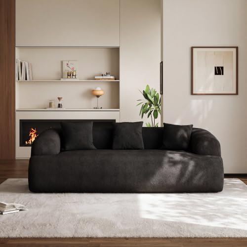 91" Boneless Couch,Cloud Couch,Chenille Curved Sofa with 3 Seater and 3 Pillows, Modern Compression Sofa for Living Room, Bedroom and Apartment, No Assembly Required, Black - color: Black, size: 91''