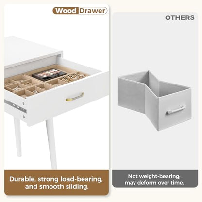 FUNKOCO White Small Vanity Desk with Drawers, 40 Inch Simple Writing Desk | Vanity Desk No Mirror with 4 Solid Legs, Modern Computer Desk for Small Spaces, Home Office, Study - color: Cream White