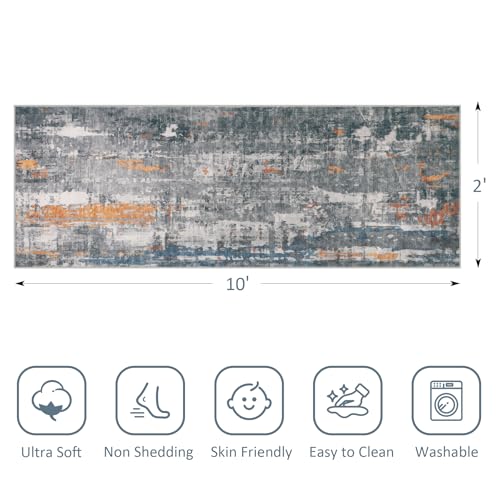 famibay Modern Abstract Runner Rugs for Hallway 2x10 Runner Rugs with Rubber Backing Washable Hallway Rug Runner Non Slip Runner Rug Long Soft Wool Carpet Floor Runners for Hallways (Gray and Rust) - color: Grey and Rust, size: 2 x 10 feet
