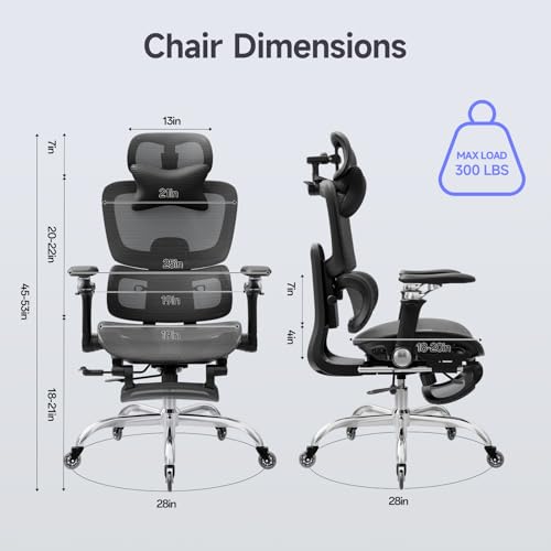 Office Chair with Footrest, Ergonomic Chair with 3D Headrest, Computer Chair with Adjustable Backrest & 6D Armrest, Gaming Chair with Adaptive Lumbar Support, Adjustable Seat Depth, Black - color: Black, style: Plus