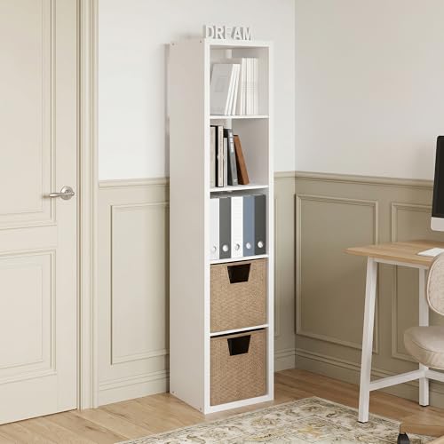 5-Cube Tall Bookshelf, Cubicle Shelf Bookcase with Open Back, Position Reversible Book Shelf, 15 x 16 x 72, for Home Office, Living Room, White - color: White, size: 5 Tier