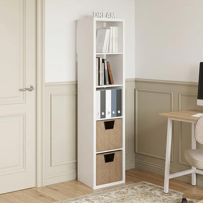 5-Cube Tall Bookshelf, Cubicle Shelf Bookcase with Open Back, Position Reversible Book Shelf, 15 x 16 x 72, for Home Office, Living Room, White - color: White, size: 5 Tier