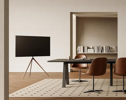 FITUEYES Corner TV Stand for 43-65 Inch TVs, Height Adjustable Metal Tripod Easel TV Stand Modern TV Floor Mount with Concealed Storage for Bedroom Living Room, Picasso Series