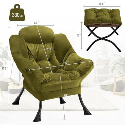 Lazy Chair with Folding Ottoman Modern Large Accent Chair,Contemporary Lounge Leisure Sofa Chair with Armrests Upholstered Sofa Armchair Reading Chair for Bedroom,Dorm & Office(Green-f) - color: Green