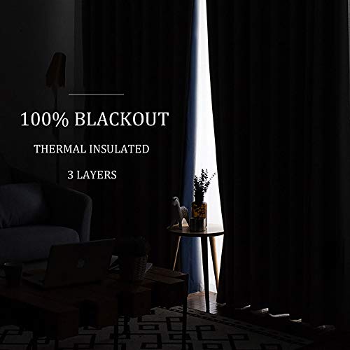 RYB HOME 3-in-1 Soundproof Blackout Thermal Insulation Living Room Curtains | Noise Blocker, 3 Layers, UV Heat Light Blcoking, For Bedroom Theatre Large Bay Window, W52 x L102, Beige, 2 Panels - color: Beige, size: 52"W x 102"L (Pack of 2)
