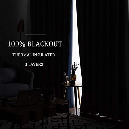 RYB HOME 3-in-1 Soundproof Blackout Thermal Insulation Living Room Curtains | Noise Blocker, 3 Layers, UV Heat Light Blcoking, For Bedroom Theatre Large Bay Window, W52 x L102, Beige, 2 Panels - color: Beige, size: 52"W x 102"L (Pack of 2)