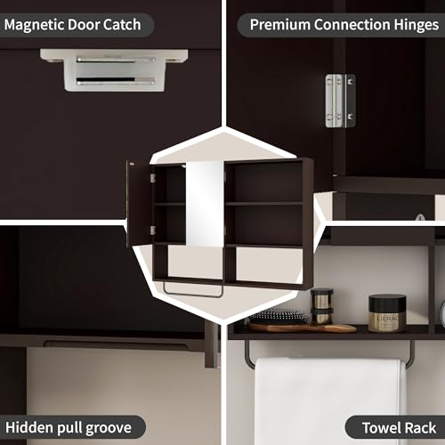 Bathroom Wall Cabinet with Mirror & Towel Bar, Espresso - color: Espresso-with Mirror