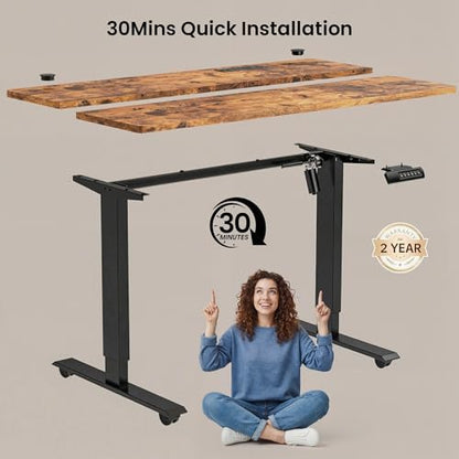 Electric Standing Desk with Wheels, 63'' x 24'' Standing Desk Adjustable Height with Charging Station, 2 USB Ports, 3 Power Outlets, 4 Caster, 27''-46'' Lifting Range Stand up Desk(Brown) - color: Brown, size: 63 x 24''