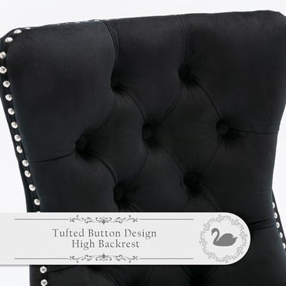Velvet Upholstered Dining Chairs Set of 6, Modern Style Kitchen Side Chairs with Nailhead Trim and Wood Legs,Metal Pulling Ring for Dining Room Living Room(Black,Set of 6) - color: Black, size: Set of 6