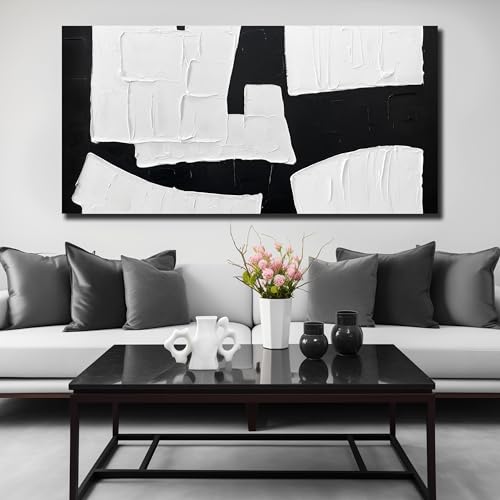 Black and White Abstract Canvsa Wall Art Large Hand Painted Wall Decor | Big Minimalist Wall Art for Living Room, Home Office Bedroom Hotel Hallway Wall Decoration Ready to Hang 29x58 Inch - color: Black and White, size: 58"L x 29"W Painting