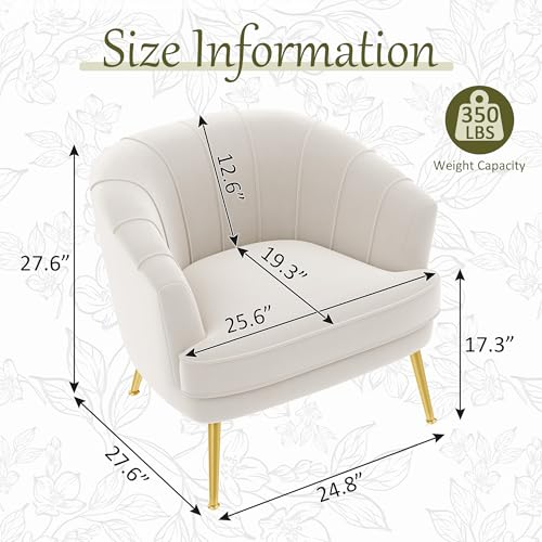 Velvet Accent Chair Set of 2, Barrel Armchair, Beige | Velvet Upholstery, Golden Metal Legs, Comfy Barrel Back, Modern Style, Living Room Bedroom Office - color: Beige, size: 2 Chairs