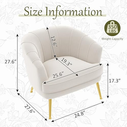 Velvet Accent Chair Set of 2, Barrel Armchair, Beige | Velvet Upholstery, Golden Metal Legs, Comfy Barrel Back, Modern Style, Living Room Bedroom Office - color: Beige, size: 2 Chairs