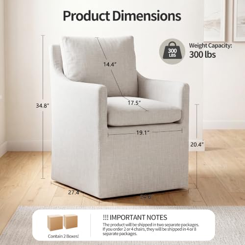 DUHOME Upholstered Dining Chairs Set of 2,Linen Accent Chair for Living Room,Single Sofa Chair with 4 Casters,Upholstered Arm Chair for Bedroom Reading Room Waiting Room Kitchen Dining Room - size: 2 pcs