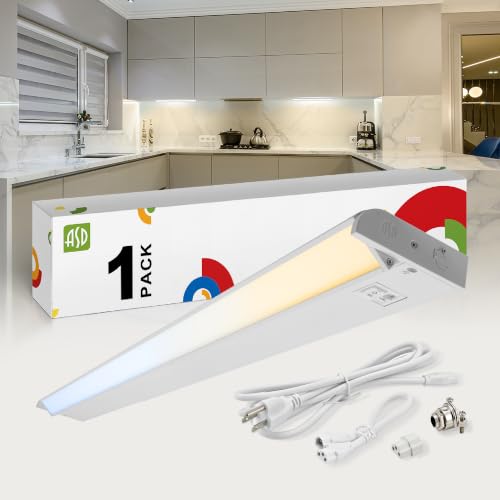 ASD Swivel LED Under Cabinet Lighting Plug in or Hardwired 24 Inch, Dimmable Under Cabinet Lights with High/Low/Off Switch, 3CCT 2700K-4000K, Linkable Under Counter Lights for Kitchen, White, ETL - color: White, size: 24 Inch