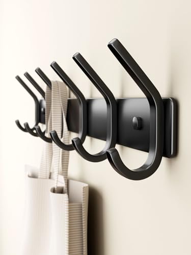 Coat Rack Wall Mount Hooks - 15 Inch Black Metal 6-Hook Rack(1 Pack) | Modern Kids Room, Entryway & Bathroom Hanger for Towels, Coats, Purses, Bags - color: Black, size: 1 Pack