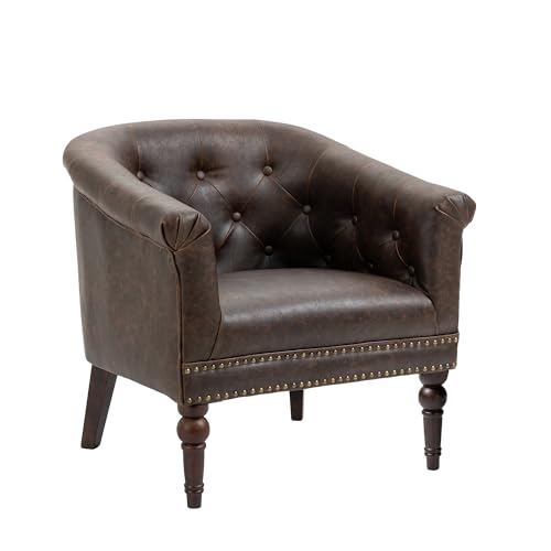 PU Leather Barrel Accent Chair, Modern Upholstered Armchair, Chocolate | Comfy Living Room Chair, Nailed Trim Barrel Arm Chair Bedroom Reading Seat | 27"D x 30"W x 30"H - color: Chocolate