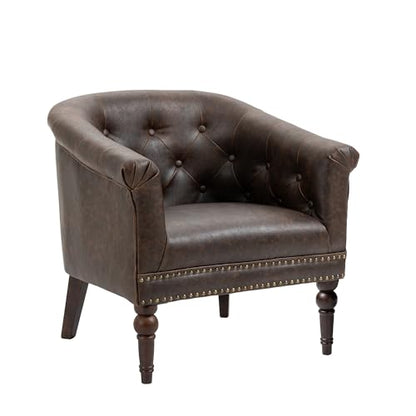 PU Leather Barrel Accent Chair, Modern Upholstered Armchair, Chocolate | Comfy Living Room Chair, Nailed Trim Barrel Arm Chair Bedroom Reading Seat | 27"D x 30"W x 30"H - color: Chocolate