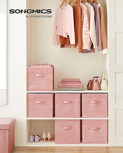 SONGMICS Storage Cubes, 13-Inch Non-Woven Fabric Bins with Double Handles, Set of 6, Closet Organizers for Shelves, Foldable, for Clothes, Jelly Pink UROB033R01 - color: Jelly Pink, size: 13 Inch-6 Pack