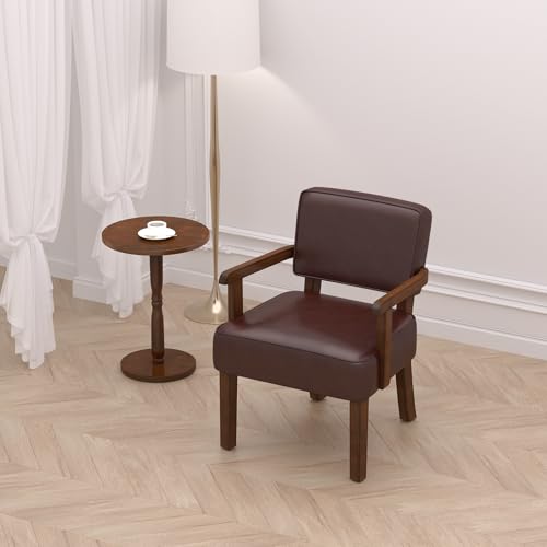 Faux Leather Accent Chair, Mid Century Armchair with Wood Frame | Living Room Chairs with Soft Thicken Cushion,Comfy Reading Chair for Bedroom,Waiting Room,Home Office,Easy Assembly,Cherry - color: Faux Leather Cherry, size: One Chair