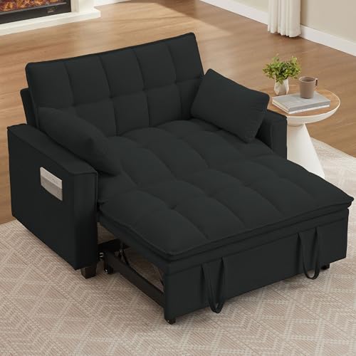 Convertible Sofa Bed, Loveseat Sleeper Sofa with Pull Out Bed and Adjustable Backrest, 3-in-1 Futon Couch for Living Room, Bedroom, Apartment, Black - color: Black, size: Pull Out Sofa Bed