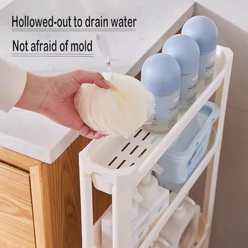 Slim Rolling Storage Cart with Wheels, Narrow Bathroom Cabinet Organizer for Small Spaces,Thin Shelf Unit,Kitchen,White (3 Tier)