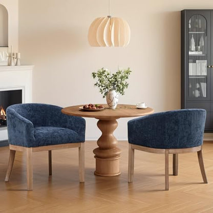 Modern Upholstered Barrel Dining Chair Set of 2, Natural Hardwood Frame, Farmhouse Linen Chairs for Dining Room, Kitchen, Office (Blue) - color: Blue, size: Set of 2
