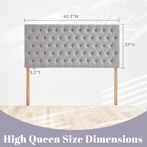 Upholstered Queen Headboard Only, Premium Linen Button Tufted Headboards, Adjustable Solid Wood Head Board, Padded Headboard with Solid Wood Legs in Bedroom (Grey) - color: Gray, size: High Queen