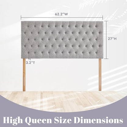 Upholstered Queen Headboard Only, Premium Linen Button Tufted Headboards, Adjustable Solid Wood Head Board, Padded Headboard with Solid Wood Legs in Bedroom (Grey) - color: Gray, size: High Queen