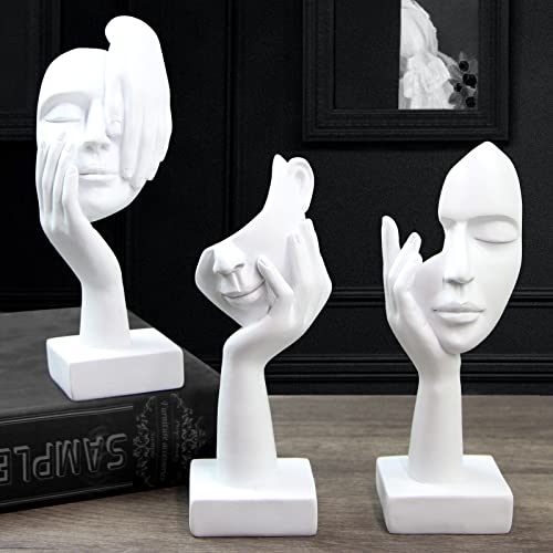 3 Pcs Thinker Statue,Modern Home Sculptures,Collectible Figurines | Resin Modern Aesthetic Ornament for Home Office Bookshelf Desktop Living Room Coffee Table Decor(White) - color: 3 Pcs White-2