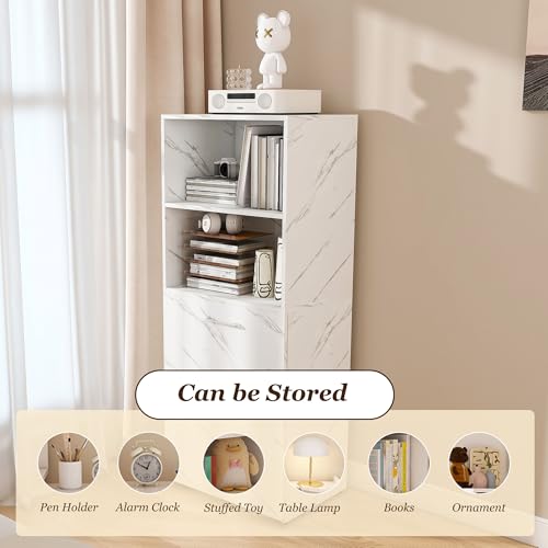 HRVEOCEI Bamboo Fold Out Desk with Storage, Mid Century Hideaway Desk for Small Spaces, Folding Computer Desk for Home Office Bedroom Apartment, Space Saving (White Marble) - color: White Marble