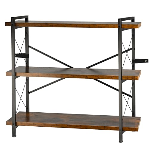 Bookshelf, Rustic Open Book Shelf, Wood and Metal Horizontal Bookshelves (3-Tier) - color: 3-tier