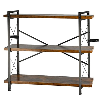 Bookshelf, Rustic Open Book Shelf, Wood and Metal Horizontal Bookshelves (3-Tier) - color: 3-tier