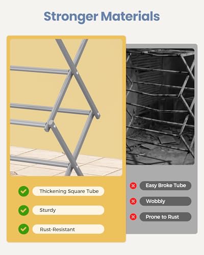 Oversize 3-Tier Clothes Drying Rack, No Install, Grey | Expandable Design, Non-slip feet, Tool-free Setup, Rust Prevention, Sturdy Construction, 14.9" D x 29.3" W, Holds 24lbs - color: Gray
