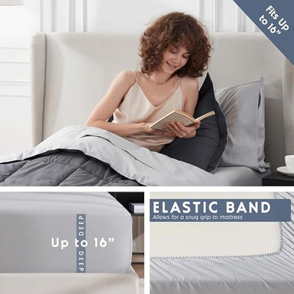 Nestl 5 Piece Twin Comforter Set – Dark Grey Reversible Bed in a Bag – Complete Twin Size Bedding Set with Sheets, Pillowcase and Sham - color: Dark Grey, size: Twin