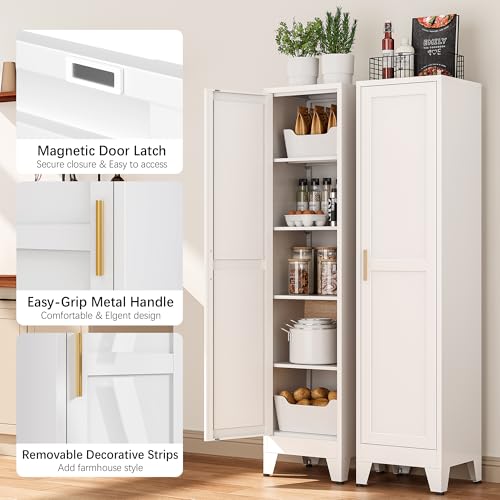 Bevivog Tall Bathroom Storage Cabinet, 67" Narrow Metal Storage Cabinets, Freestanding Tall Linen Cabinet, Slim Kitchen Pantry Cabinets with Shelves