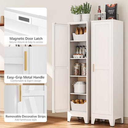 Bevivog Tall Bathroom Storage Cabinet, 67" Narrow Metal Storage Cabinets, Freestanding Tall Linen Cabinet, Slim Kitchen Pantry Cabinets with Shelves