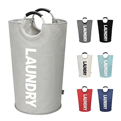 DOKEHOM 90L Large Laundry Basket Bag, Collapsible Tall Hamper, Grey | Freestanding tall washing bin & foldable laundry bag. High-capacity clothes storage basket with durable sturdy handles - color: Light Grey, size: 90L