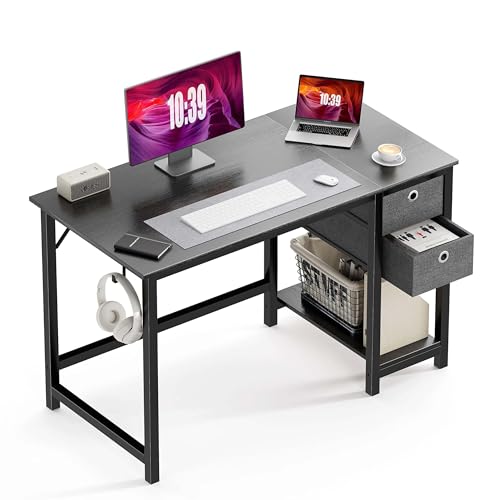 Computer Desk with Drawers,40 Inch Work Small Desk for Bedroom Home Office, Simple Study Writing Table PC Desks with Drawer Storage Shelves, Black - color: Black Wood1, size: 40Inch