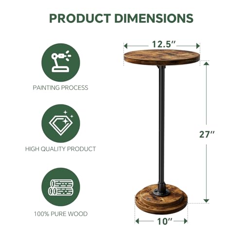 Simple Trending Small Side Table, Round Drink Table, Sofa End Table for Living Room, Coffee Tables for Bedroom, Rustic Brown