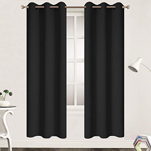 Yakamok Blackout Curtains 38x72 inch Black Thermal Drapes-Bedroom | 2 panels,room darkening,thermal insulated,noise reducing,privacy protection,grommet window treatment,living room study dining - color: Black, size: 38"W x 72"L (Pack of 2)